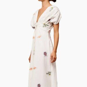CIEBON, Selma Embroidered Plunge Neck Maxi Dress, Medium, White